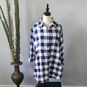 LuLaRoe Blue and White Buffalo Plaid Button Down Shacket